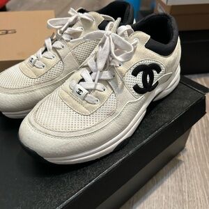 CHANEL Cream and Black Athletic Shoes